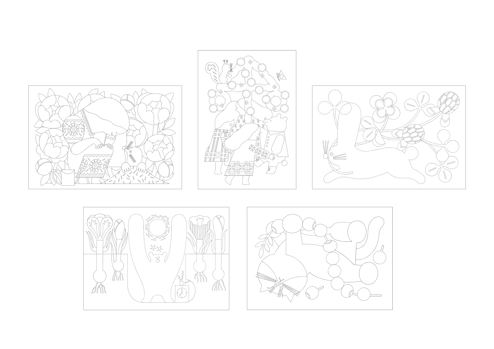 Animals & Plants, Digital Coloring Sheets for Beginners